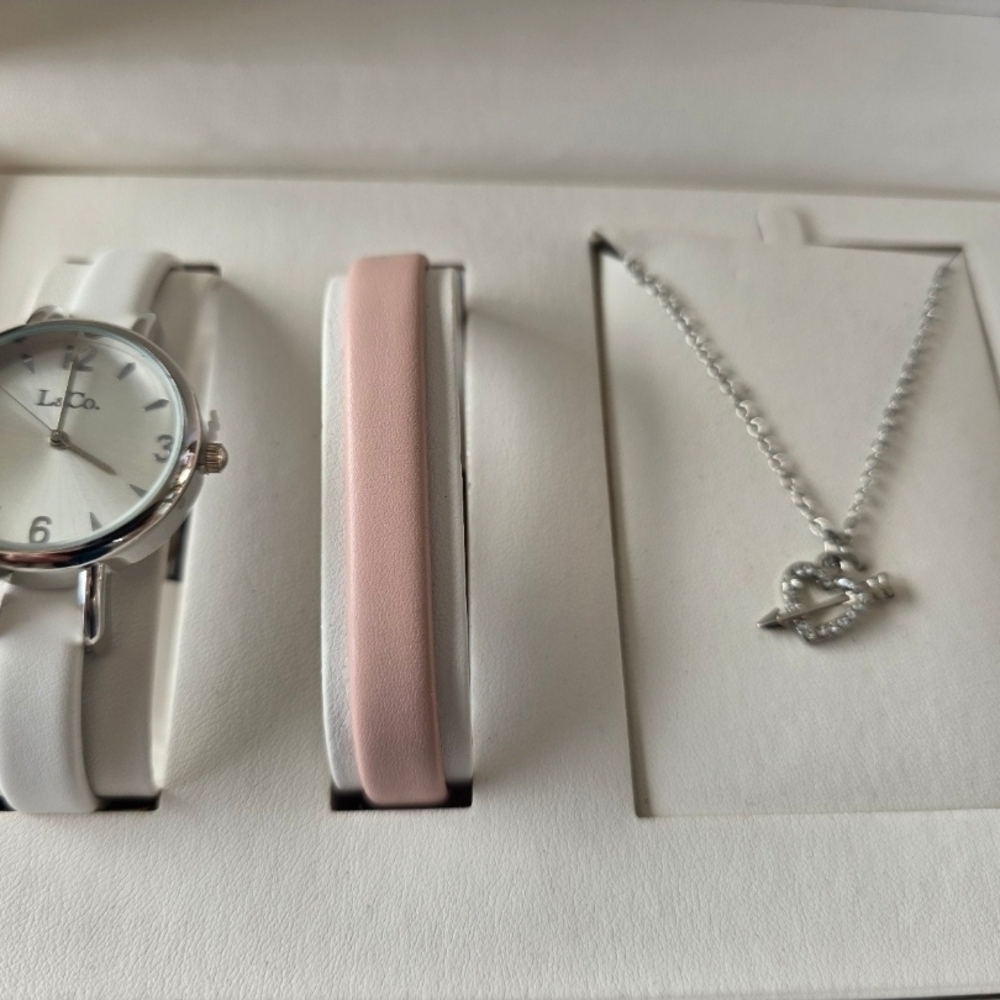 Elegant Silver and Pink Women's Watch Set